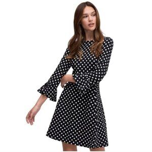 Kate Spade Lia Dot Ponte Dress Black White Polka Dot Flounce Sleeves Size XS
